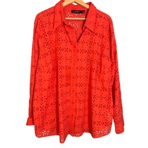 Ralph Lauren Coral Eyelet Button Down Shirt Size 3X